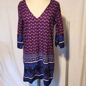 Old Navy Women's M Purple Blue Mini Shift Dress Tunic Boho Floral V-neck